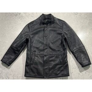 Rainforest RFT Faux Leather Jacket Mens Medium Black Sherpa Fleece Lined Coat